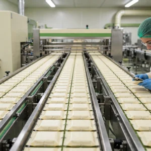 Allergen Control course thumbnail: worker checking package labels on a food packaging line