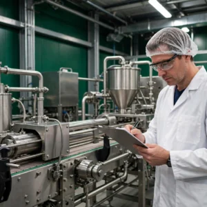 HACCP Principles course thumbnail: food safety professional reviewing a process checklist on a production line