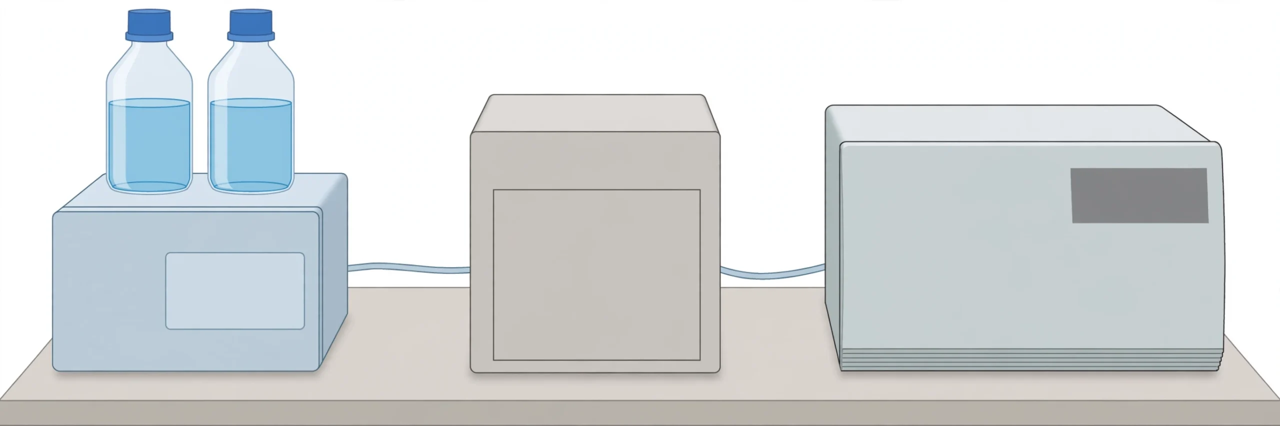 HPLC system with solvent bottles, column compartment and detector