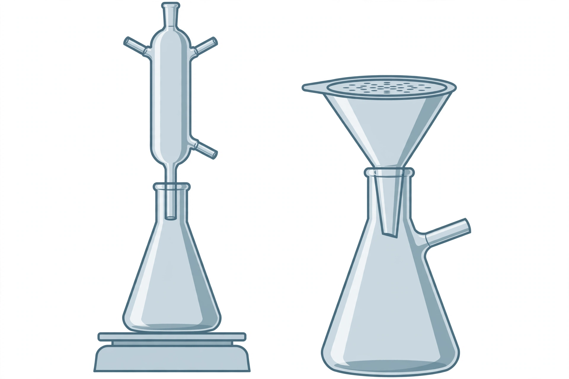 Digestion apparatus with reflux condenser and Buchner funnel with suction flask